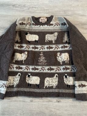 Woolrich Brown & Cream Sheep Pattern Crewneck Sweater